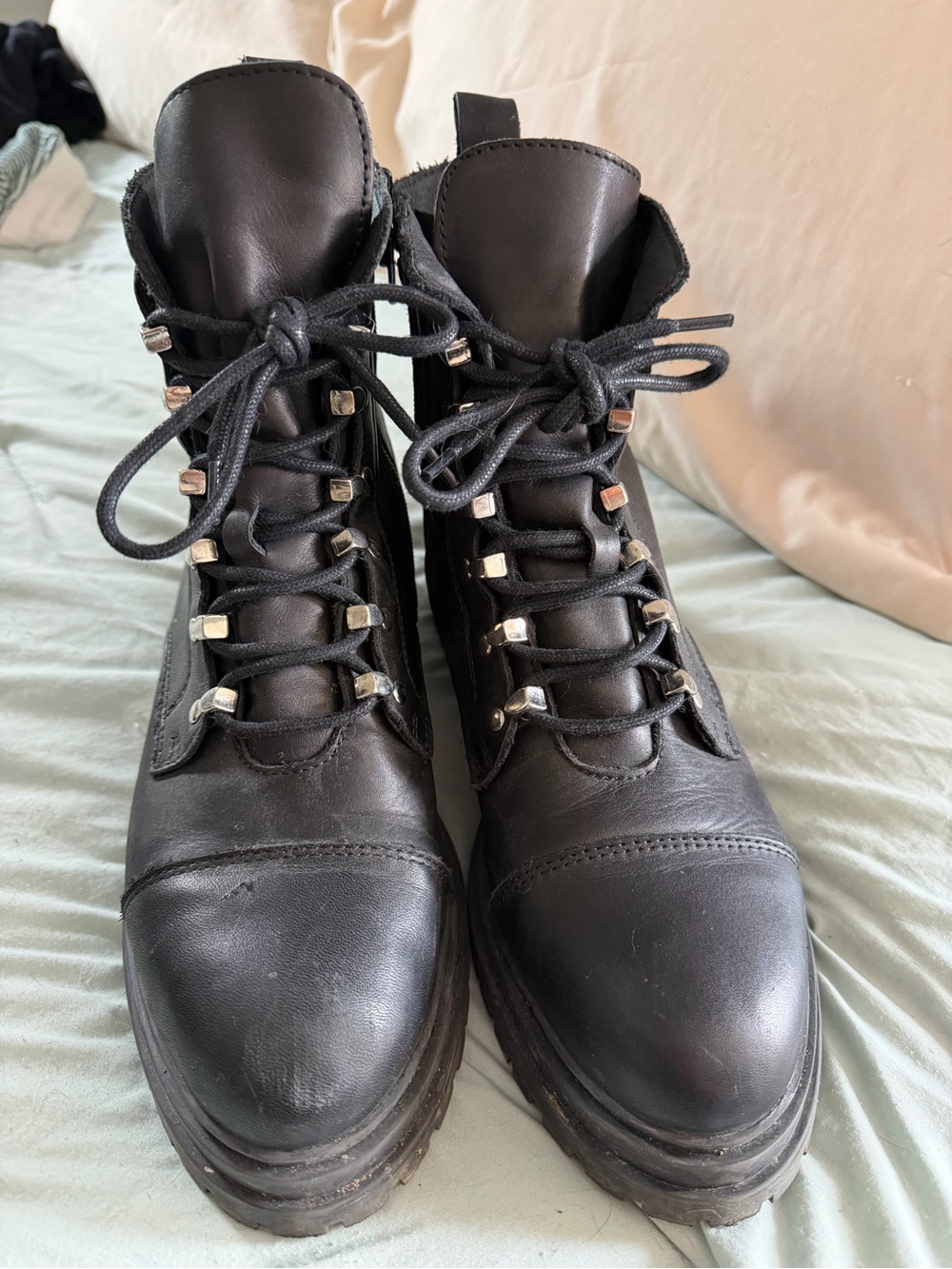 Black Leather Lace-Up Combat Boots